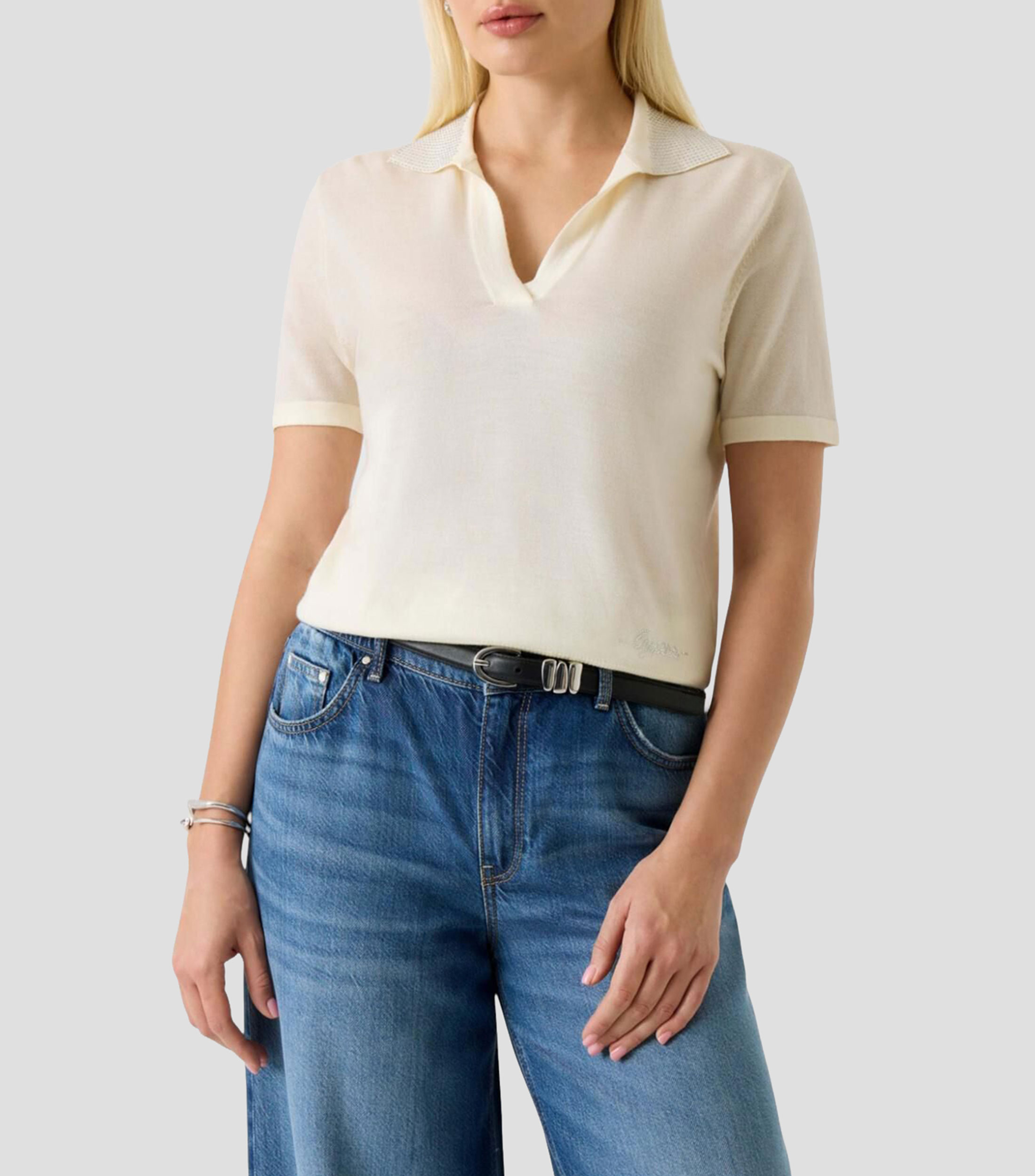 Playera tipo polo manga corta liso Mujer